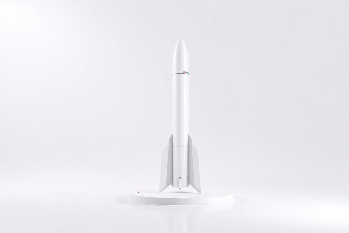 Technical render of a launch vehicle on its pad
