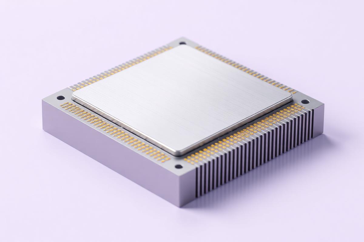Macro shot of a processor with a gold contact grid